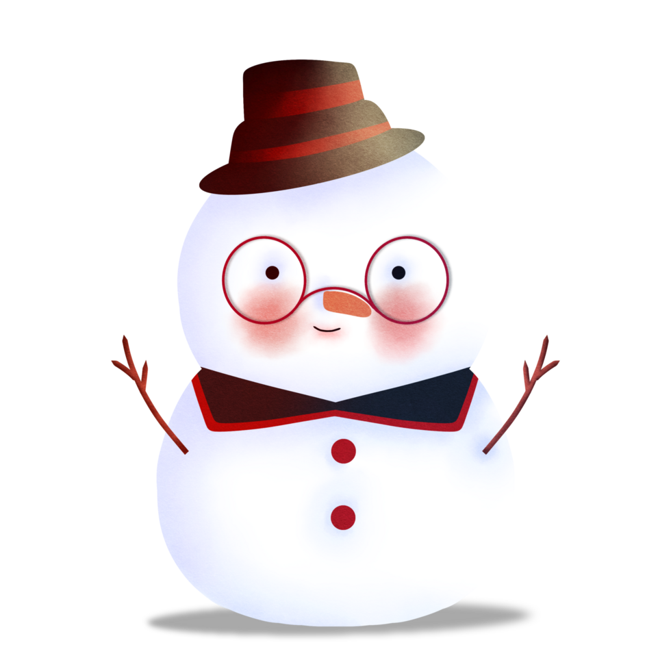 A cartoon snowman wearing glasses and a hat png