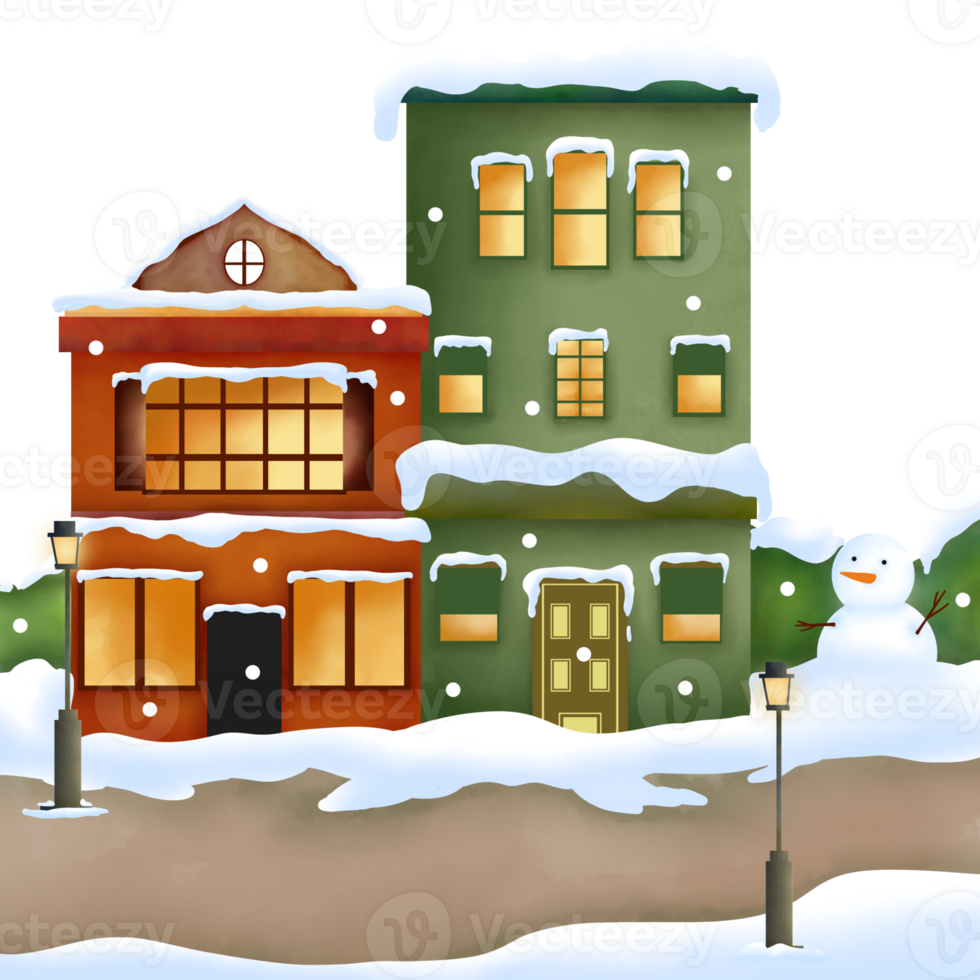 A cartoon illustration of a house with snow on the ground png