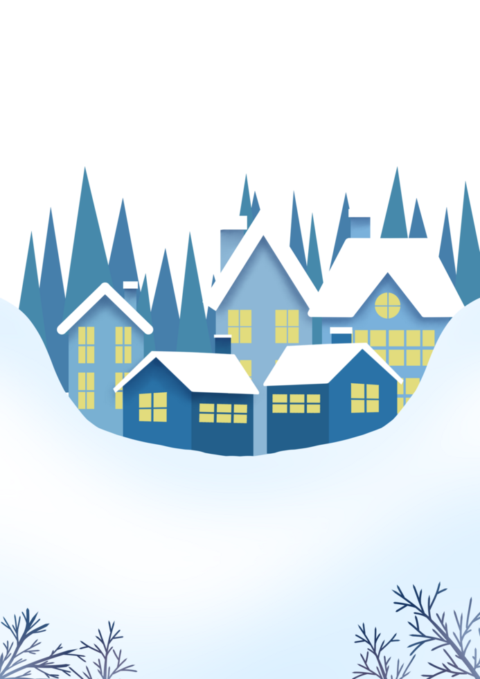 Winter scene with houses and trees in the snow png
