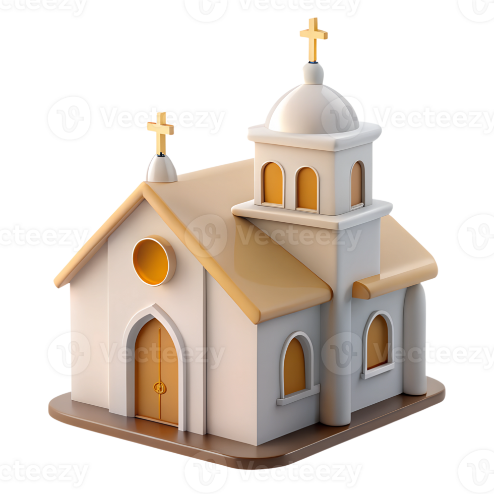 White church with crosses on top 3d illustration isolated on the transparent background png