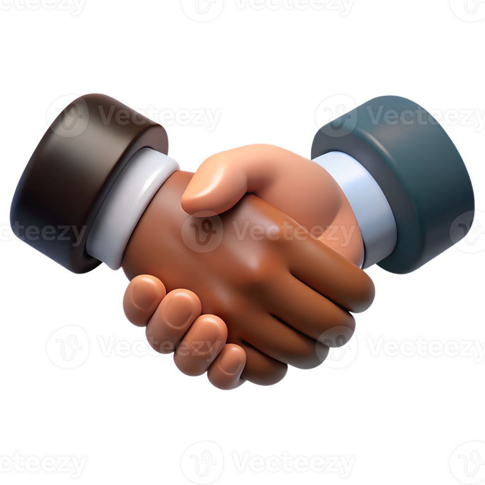 Hands shaking in agreement between two people of different races 3d rendered illustration png