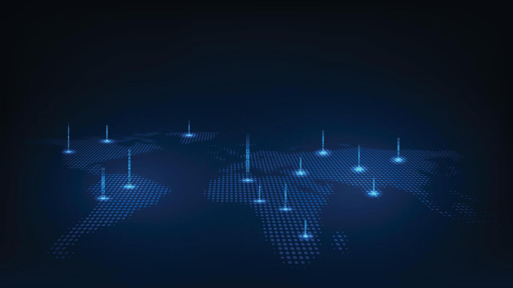 Futuristic global connection network concept. World map with tech circle on blue background. vector