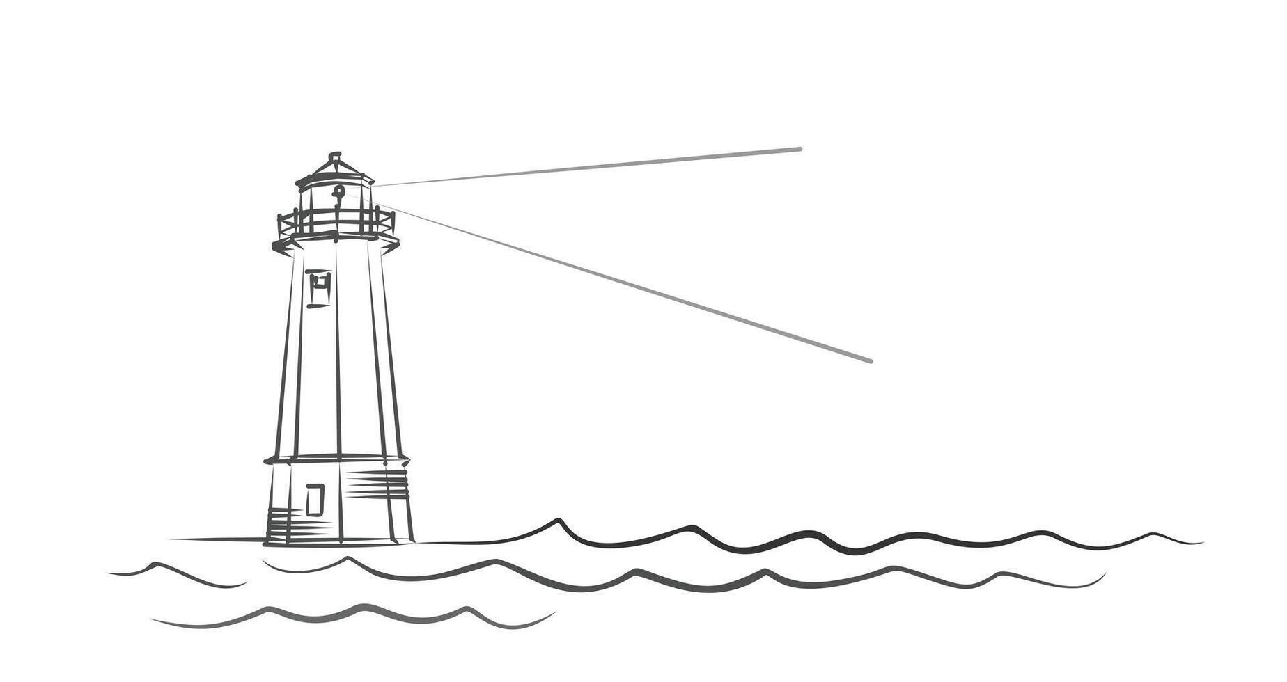 The sketch of a lighthouse in the deep sea. vector