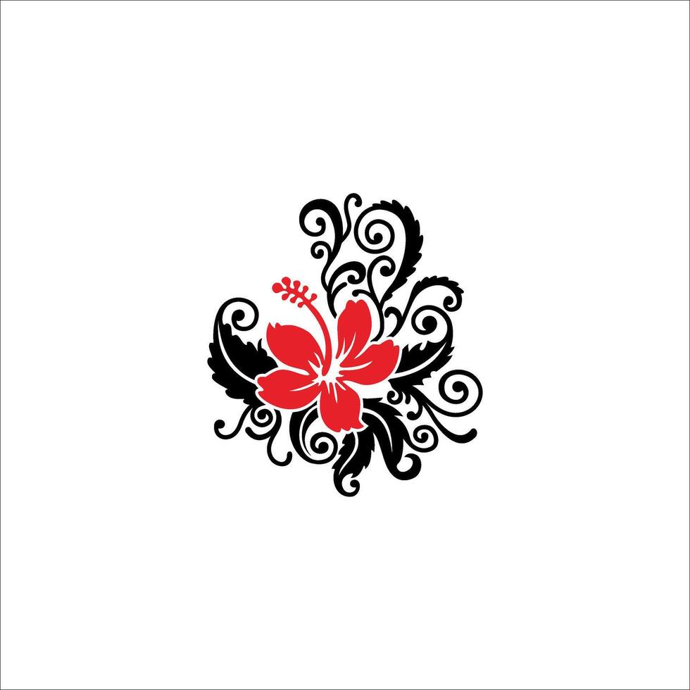 Tribal red hibiscus flower on white background vector