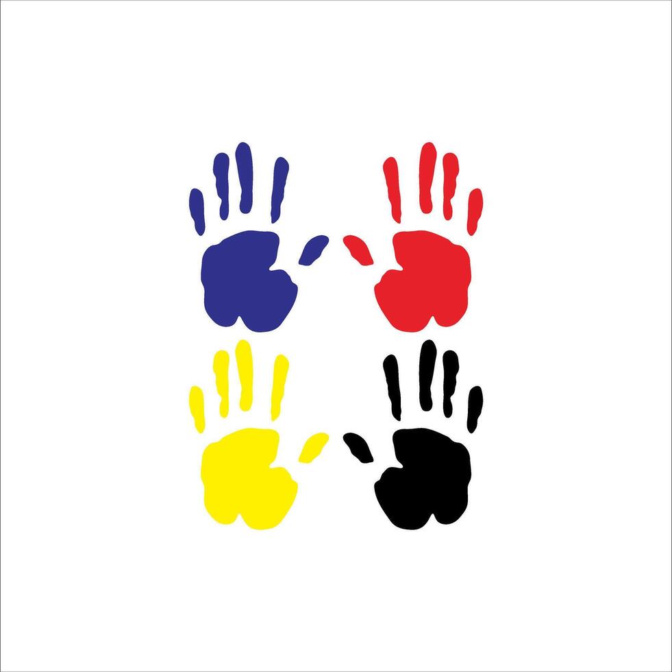 Illustration of four palms of different colors vector
