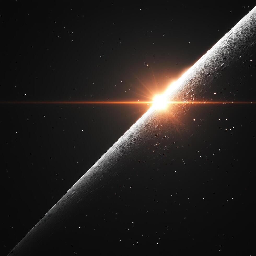 stunning view of celestial body with bright sunrise illuminating its surface, surrounded by starry backdrop. image captures beauty and vastness of space, evoking sense of wonder and exploration photo