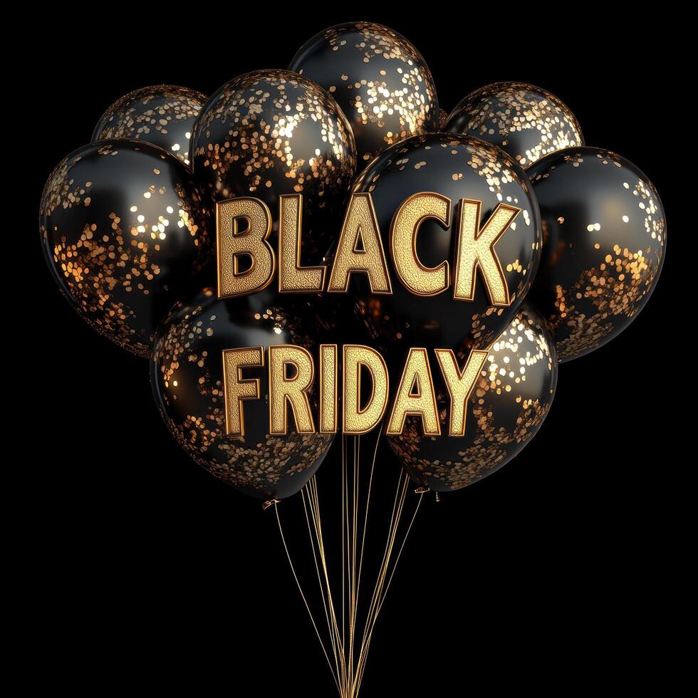 Black Friday balloons with golden accents create festive atmosphere for shopping. Celebrate season with these stylish decorations that enhance any event photo