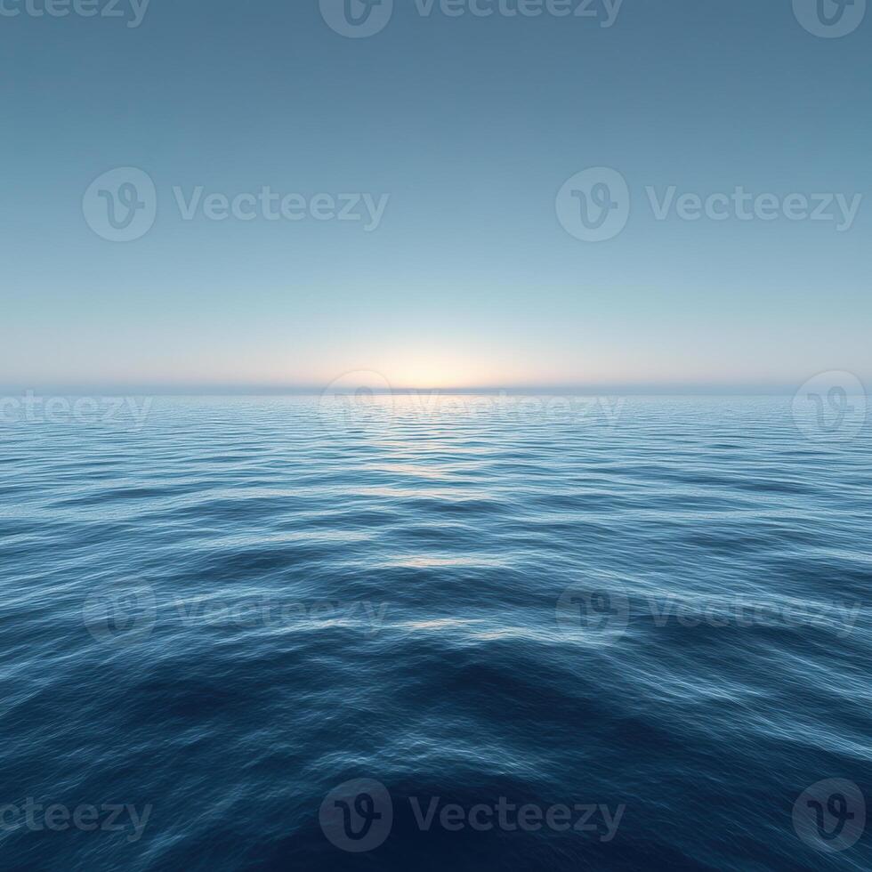 serene ocean view at sunrise, showcasing calm waters and gradient sky. tranquil scene evokes feelings of peace and relaxation photo