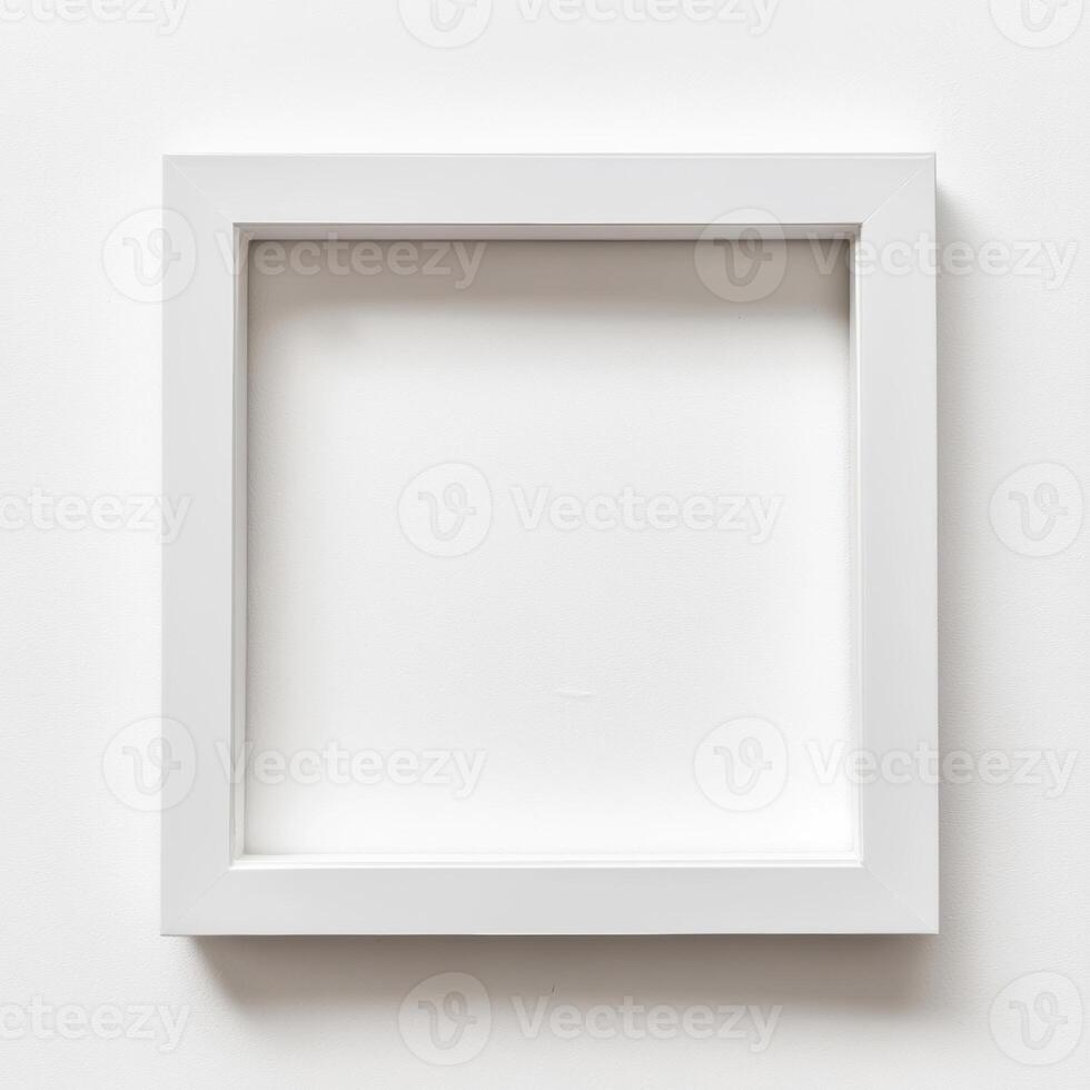 Minimal white square frame on plain background, perfect for displaying art or photos. Ideal for modern decor and gallery presentations photo