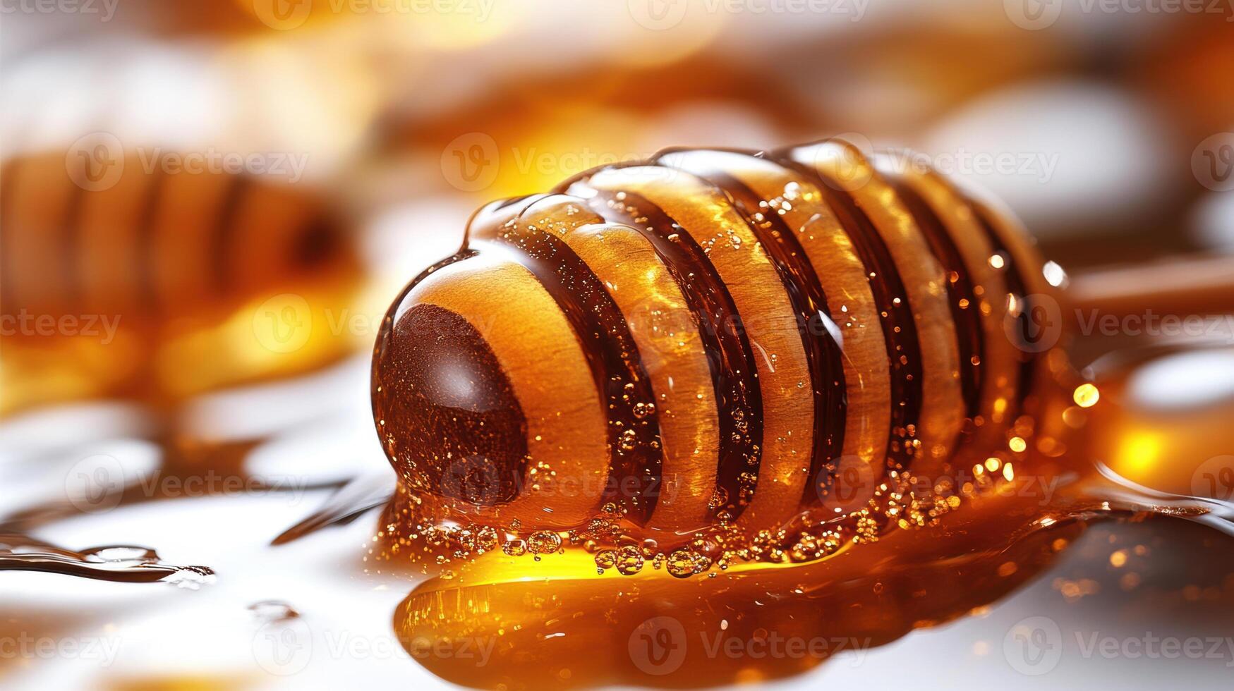 honey dipper with honey glistening in pool of golden syrup, creating warm and inviting atmosphere photo