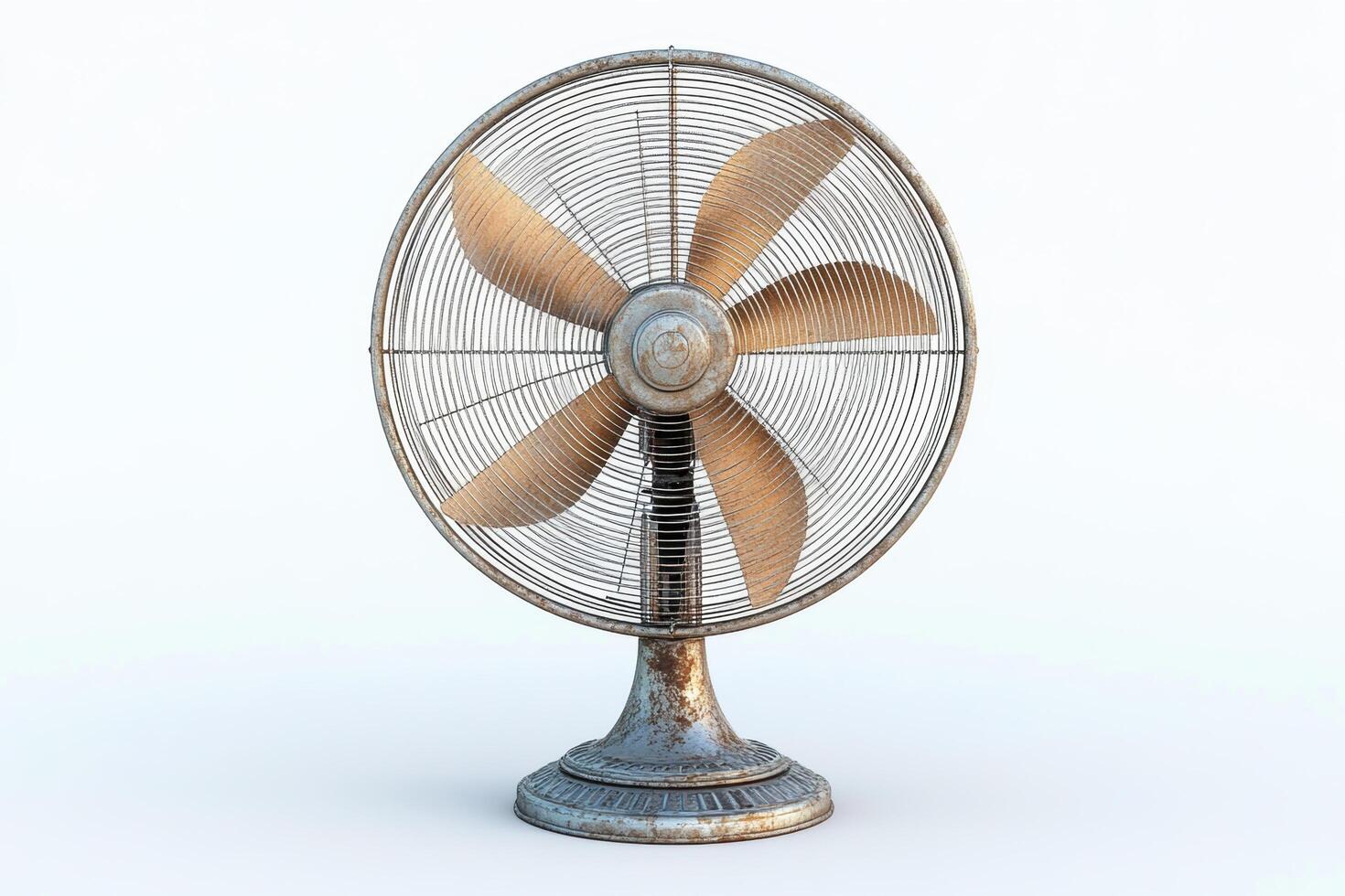 vintage standing fan with rustic design and quiet motor, perfect for adding classic touch to any room. Its metal frame and wooden blades enhance its charm photo