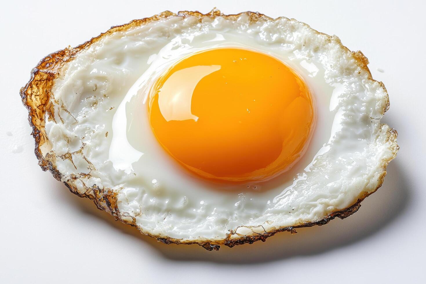single large egg yolk with rich golden color, surrounded by crispy white edges, creates delicious and appetizing visual. Perfect for culinary presentations photo