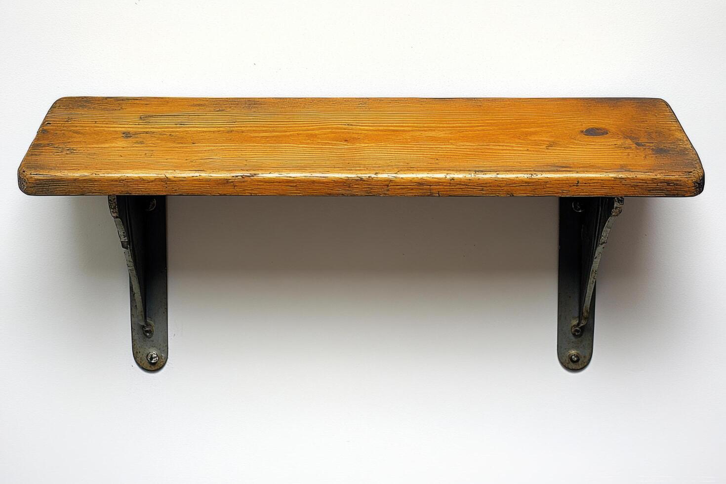 sleek, space saving wall mounted shelf made of wood and metal, perfect for displaying items or organizing space. Its rustic design adds charm to any room photo