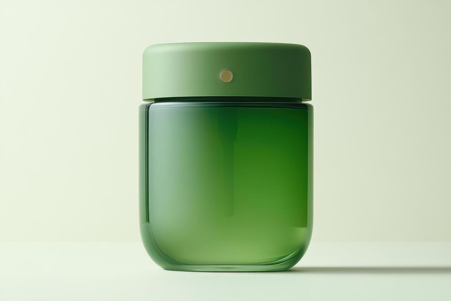 sleek green glass jar with lid, perfect for storage or decor. Its modern design adds touch of elegance to any space, making it versatile choice for various uses photo