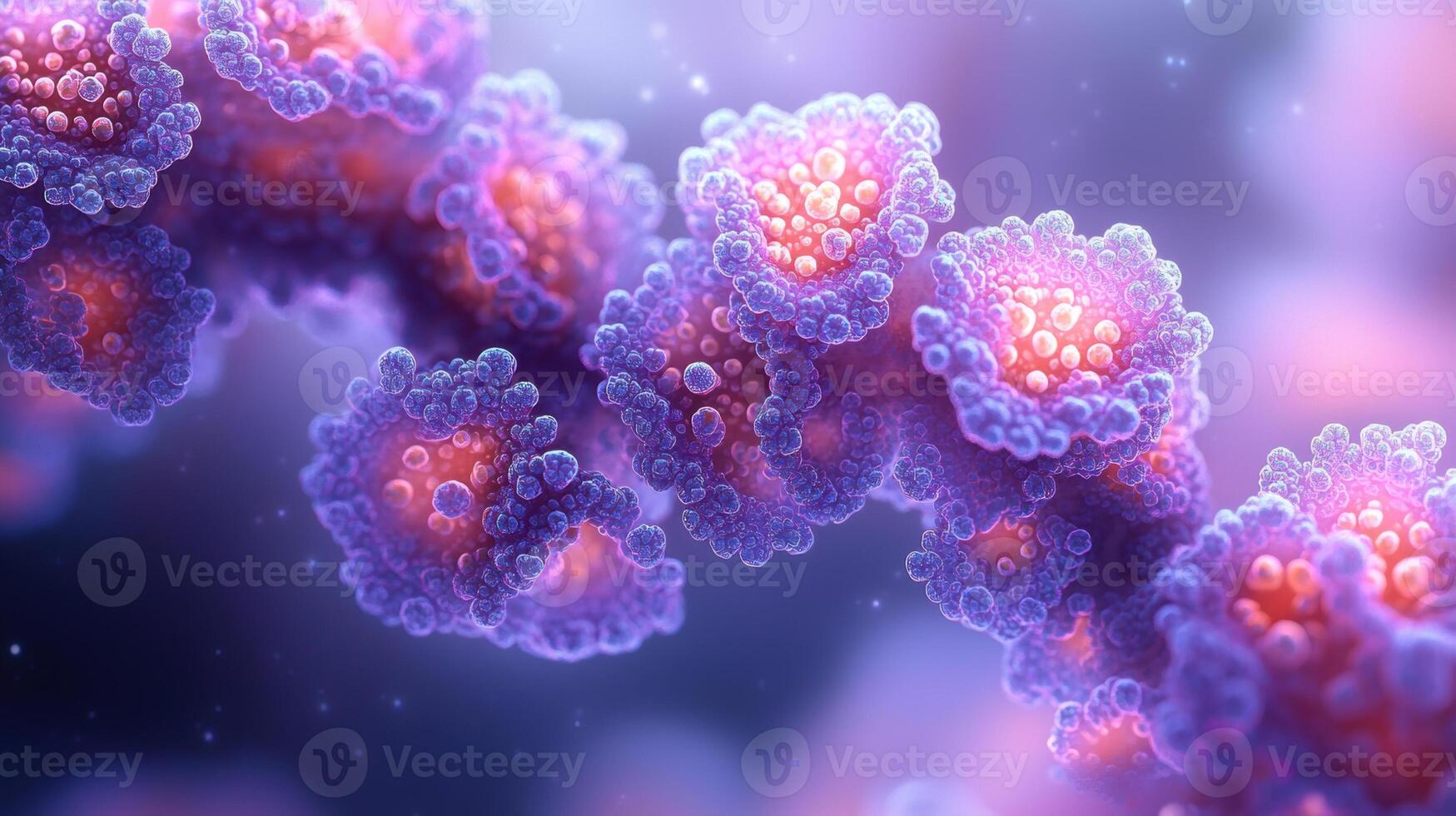 vibrant abstract representation of cellular structures with intricate details, showcasing pink and purple hues. design evokes sense of complexity and beauty in microscopic life photo