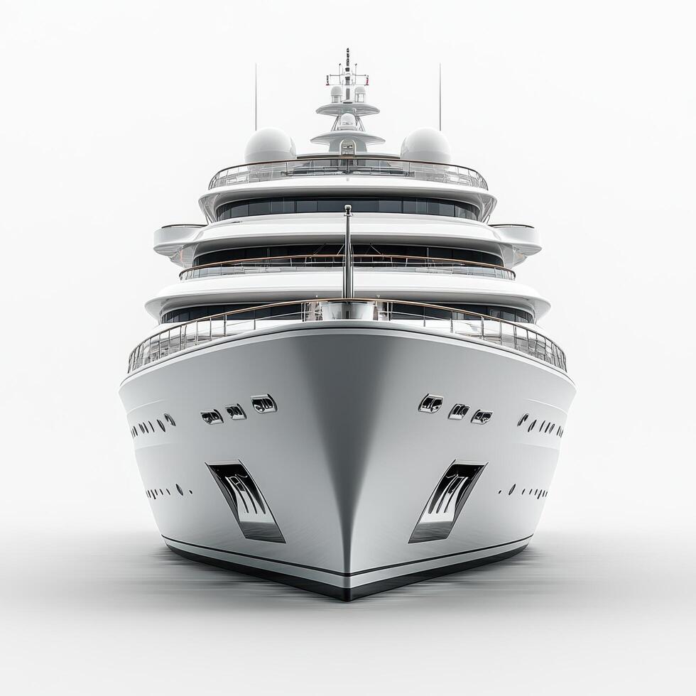 Luxury cruise ship with sleek design and multiple decks, showcasing modern architecture and elegance. front view highlights its impressive size and features photo