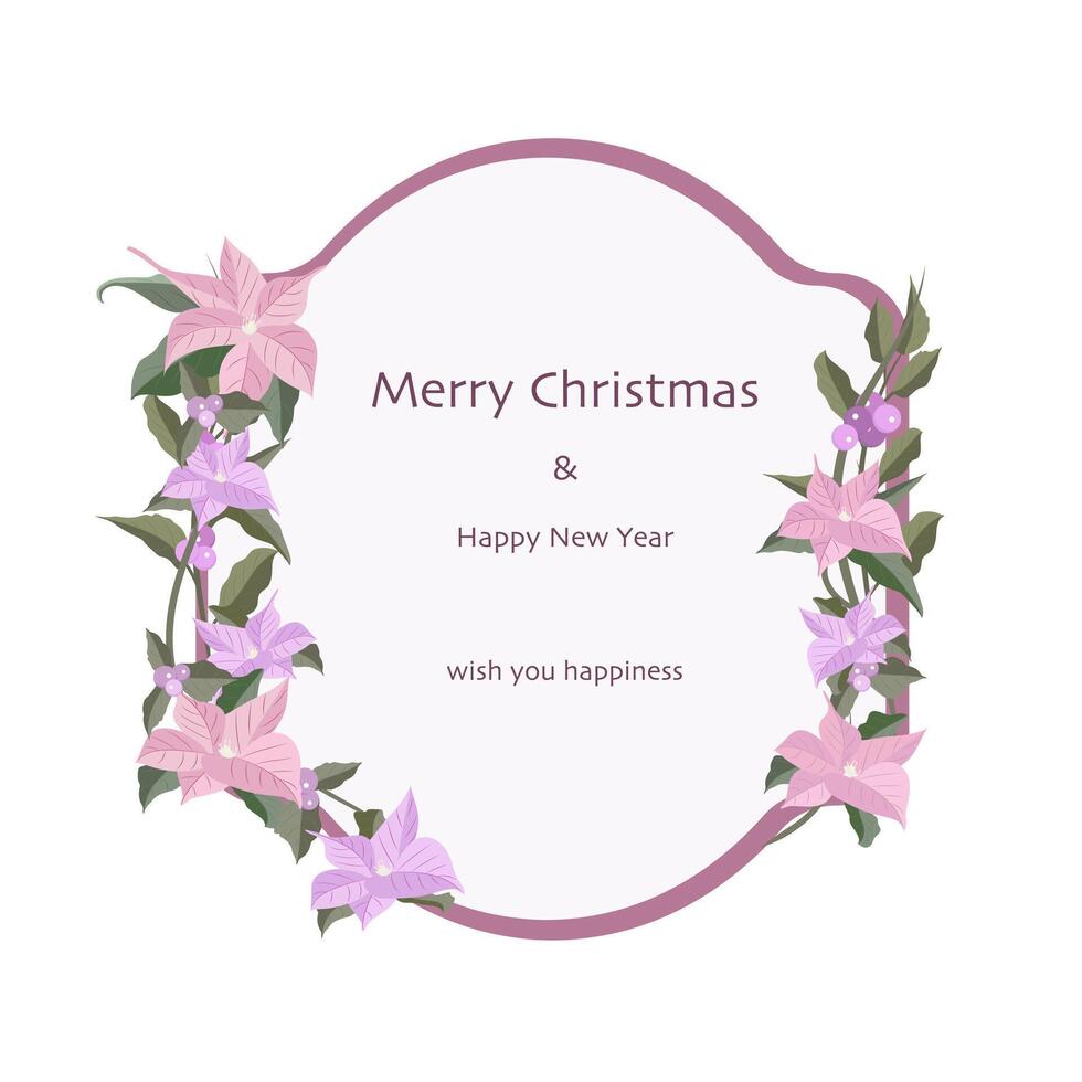 merry christmas greeting card banner with blossom flower on frame background vector