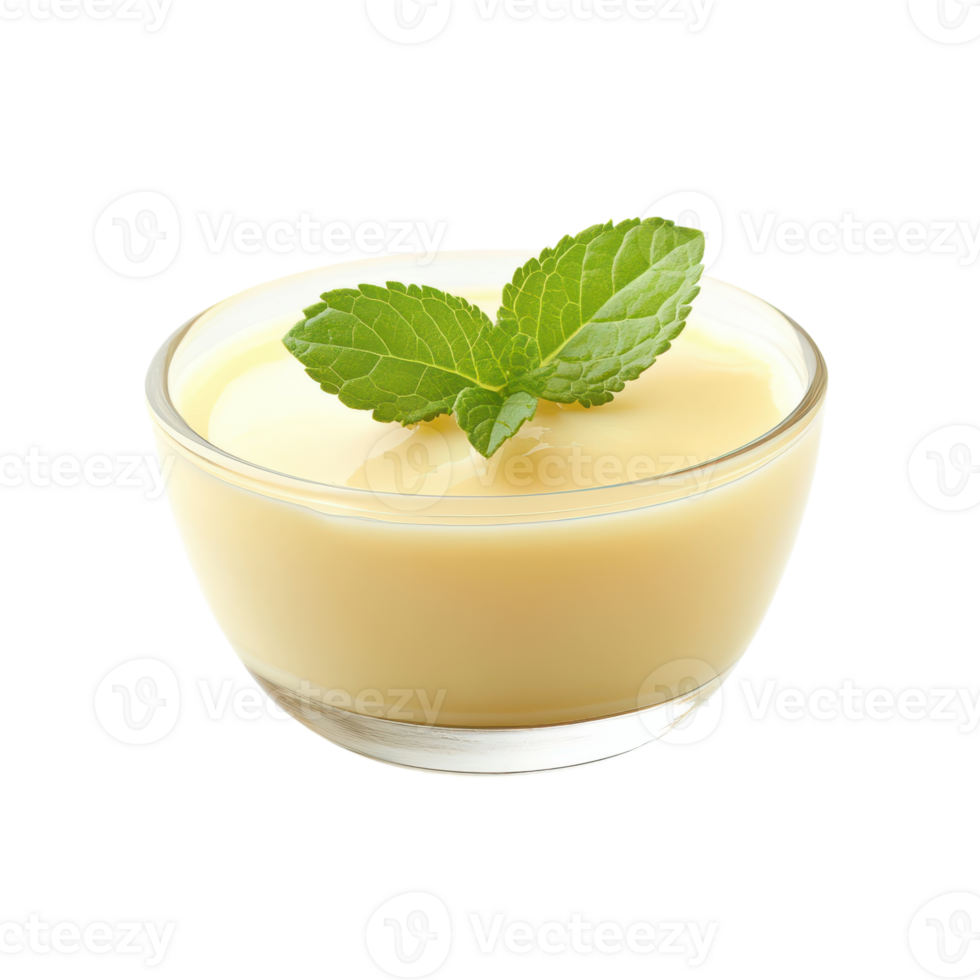 Smooth and creamy dessert topped with fresh mint leaves png