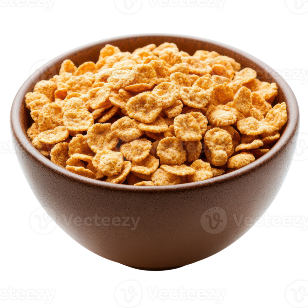 Crunchy cereal bowl filled with golden flakes at breakfast png