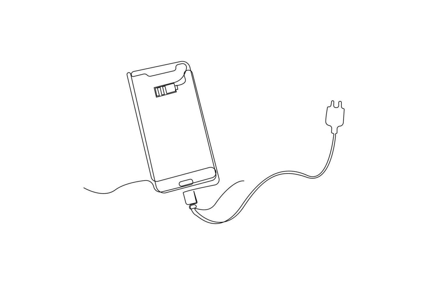 Hand-drawn Mobile phone with charger one-line art drawing. vector