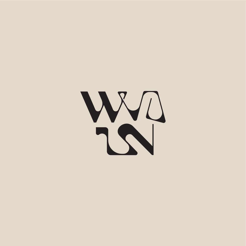 bold style and luxury concept WN elegant initial logo letter curved typography monogram vector