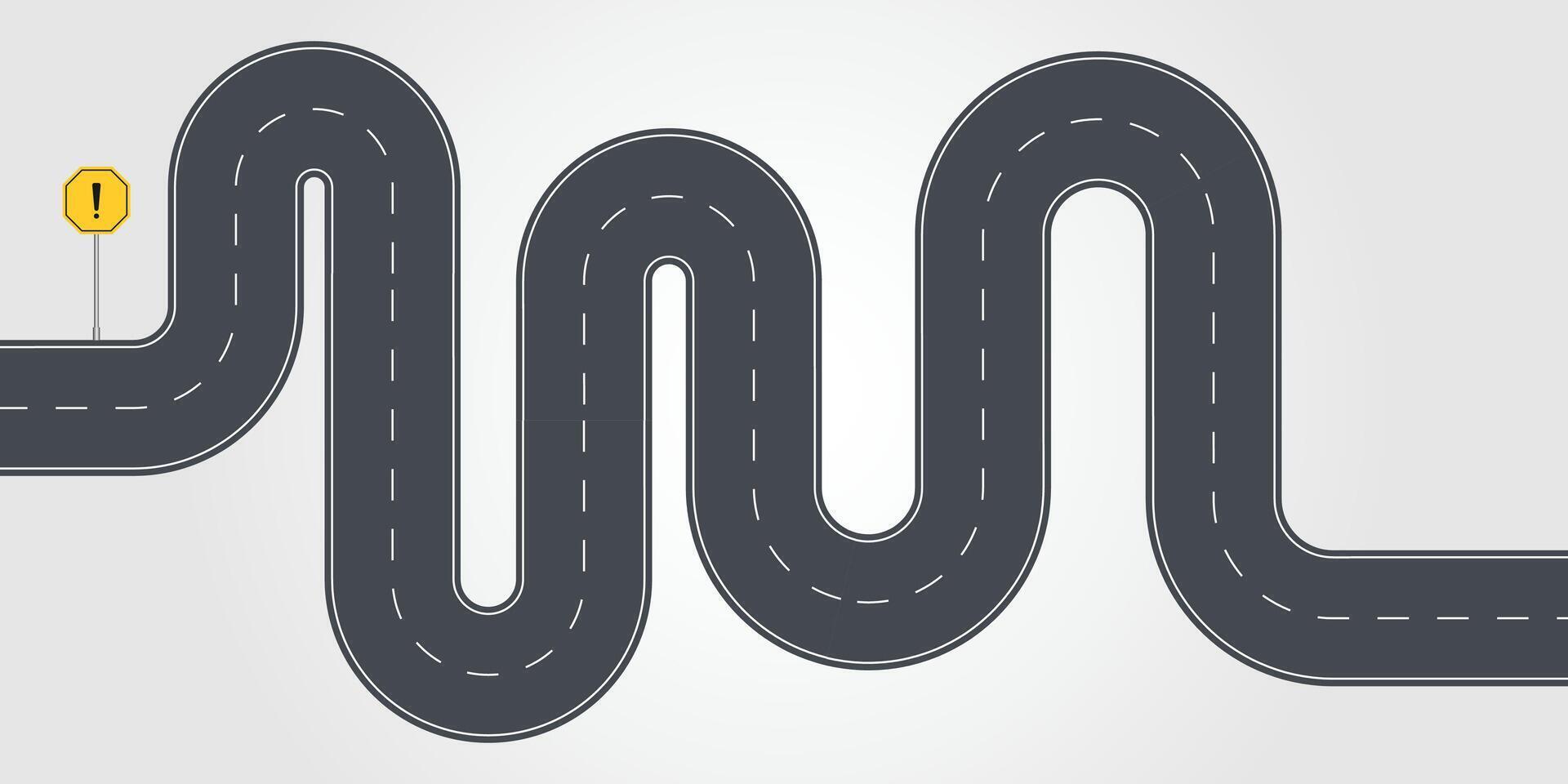 Winding Road with Warning Mark Sign on a White Isolated Background vector
