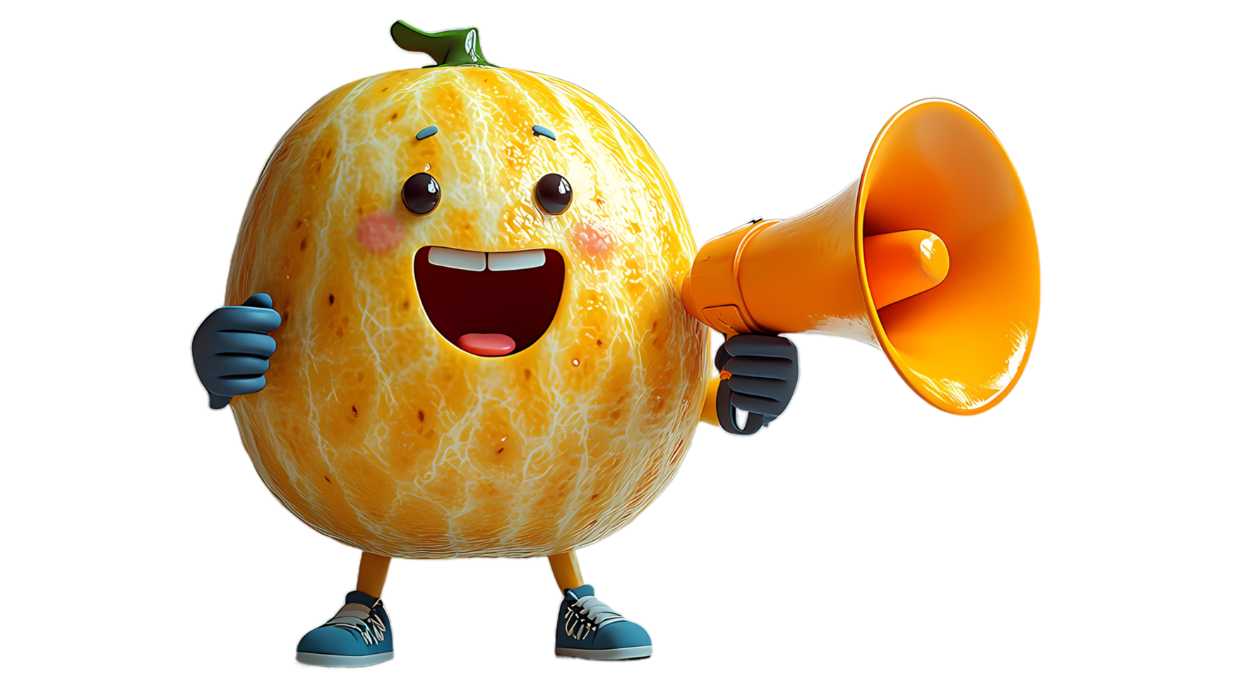 a cartoon melon character holding a megaphone png