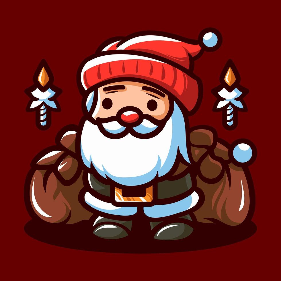Santa Claus with sack element. Set of cartoon Christmas illustrations isolated. Funny and cute figures. Fit for symbol, character, logo, cover, poster. vector
