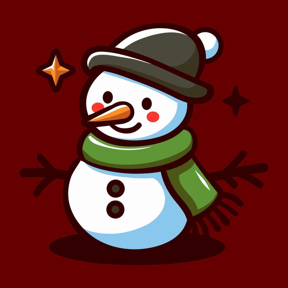 Snowman with green scarf element. Set of cartoon Christmas illustrations isolated. Funny and cute figures. Fit for symbol, character, logo, cover, poster. vector