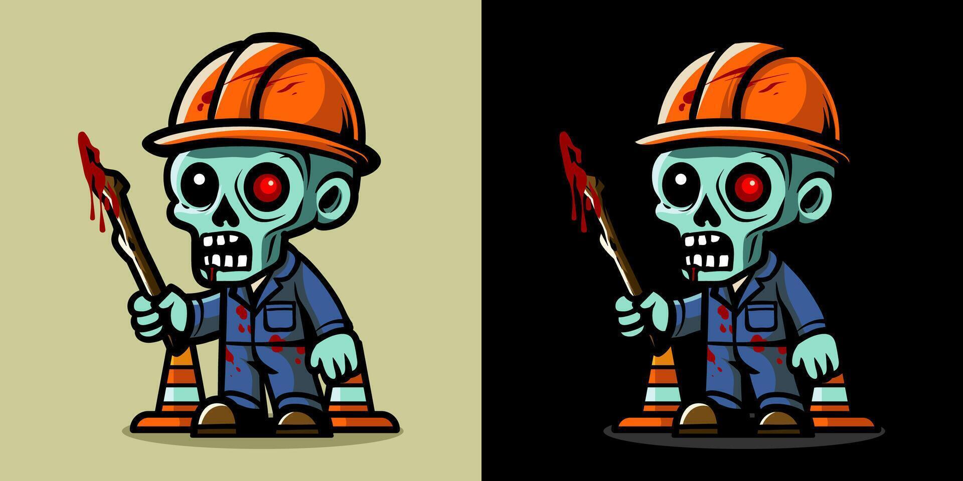 Worker holding stick. An illustration of zombie construction worker. Horror and spooky element. Halloween element design. Isolated on clear background. Eps 10. vector