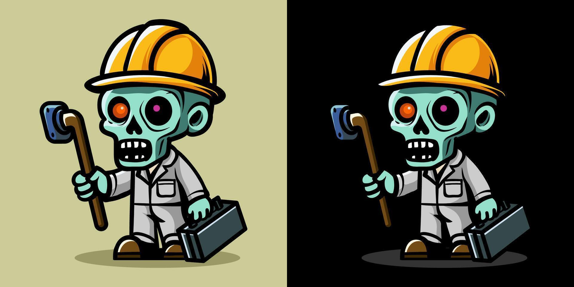 Worker holding briefcase in white. An illustration of zombie construction worker. Horror and spooky element. Halloween element design. Isolated on clear background. Eps 10. vector