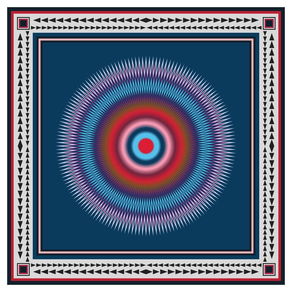 Colorful concentric circles with radiating lines creating an optical illusion on a dark background. vector