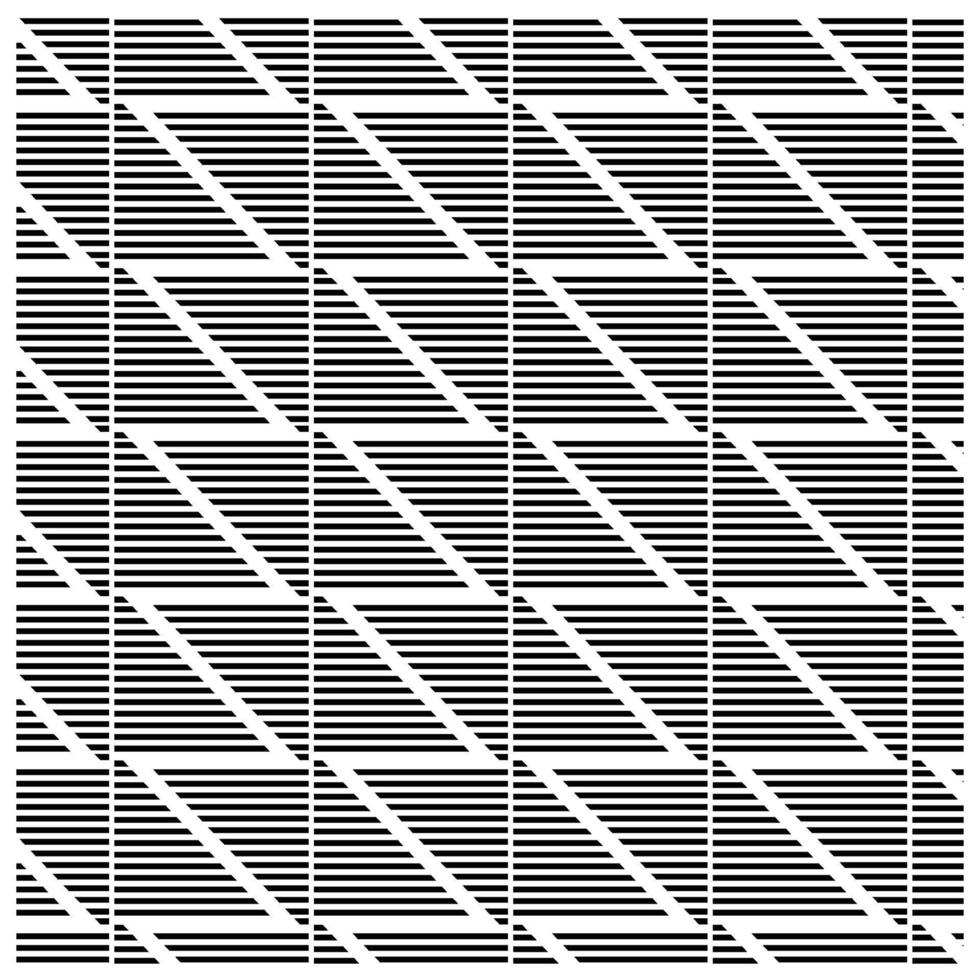Black and white geometric pattern with diagonal and horizontal lines creating a sense of depth, vector