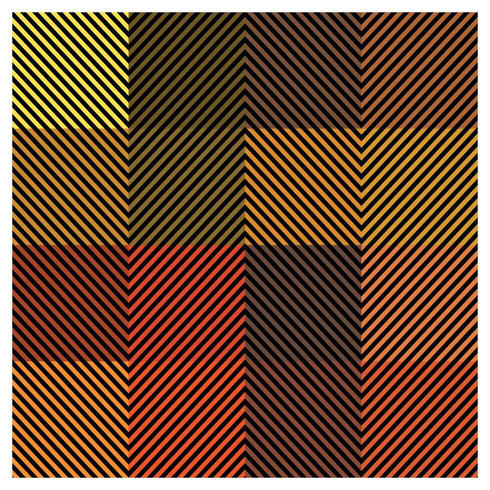 Abstract seamless geometric pattern with gradient of black, brown, orange, and yellow lines creating a chevron design, displaying a mix of bright and bold shades vector
