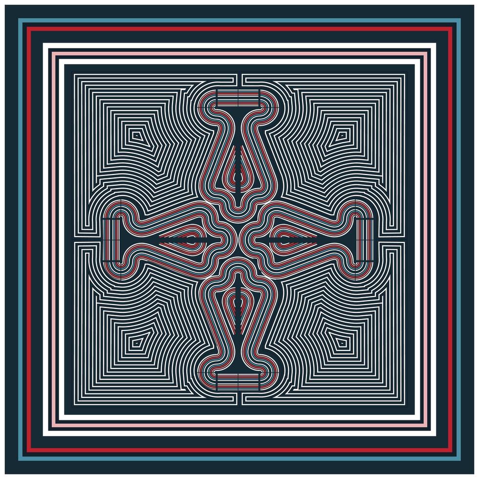 Abstract Line art Square Print Scarf with border vector