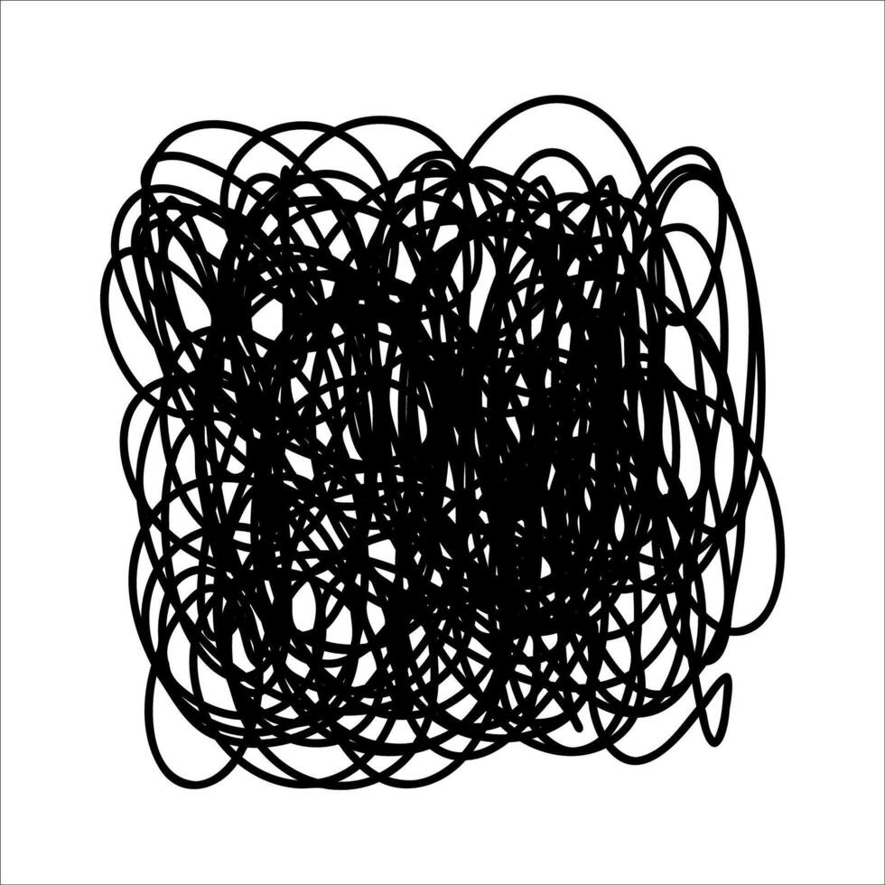 Scribble chaotic doodle thin line. Chaotic sketch line, curls, swirl, twirl, thread, flourishes, chaotic lines. Simple ink mess line element isolated on white. Hand drawn sketch depressive chaos line vector