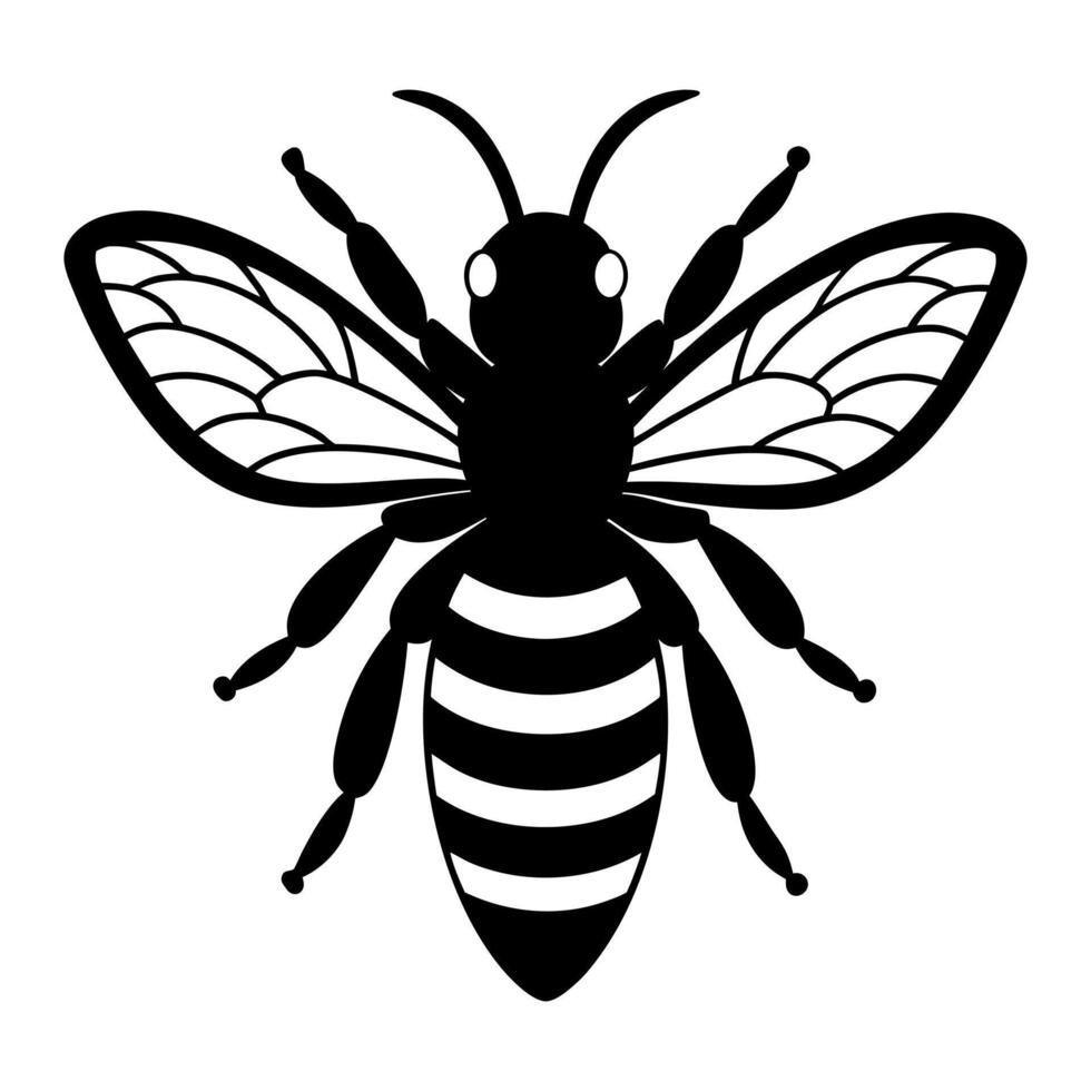 a black and white silhouette of a bee vector