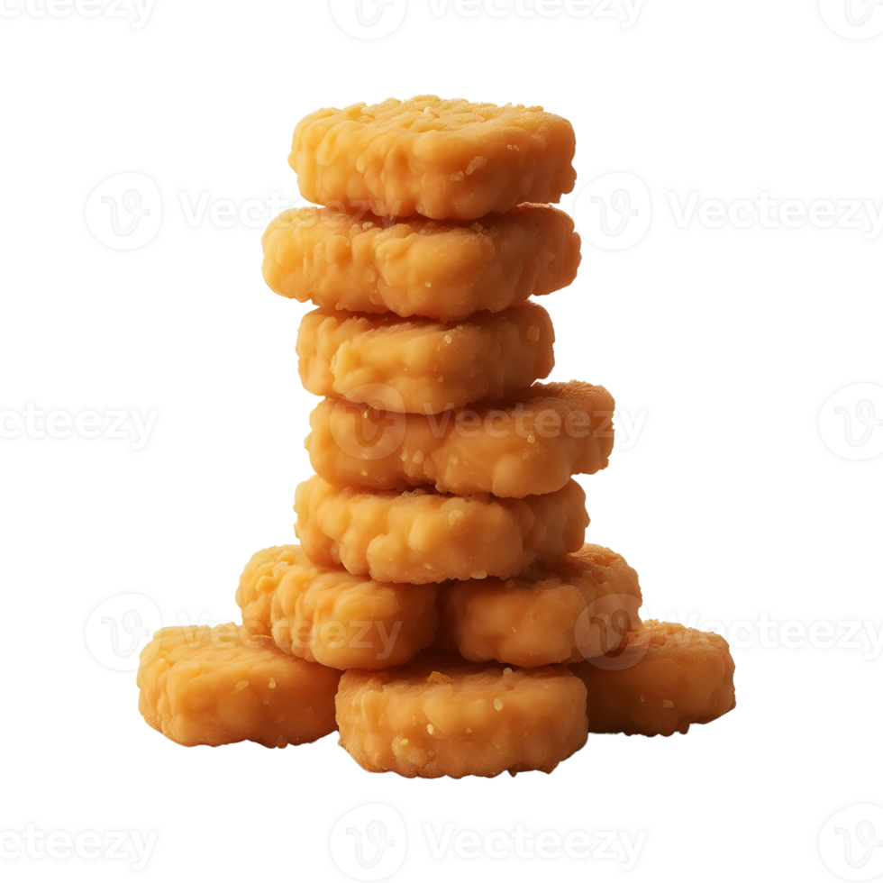 A fresh stack of fried chicken nuggets isolated on transparent background png