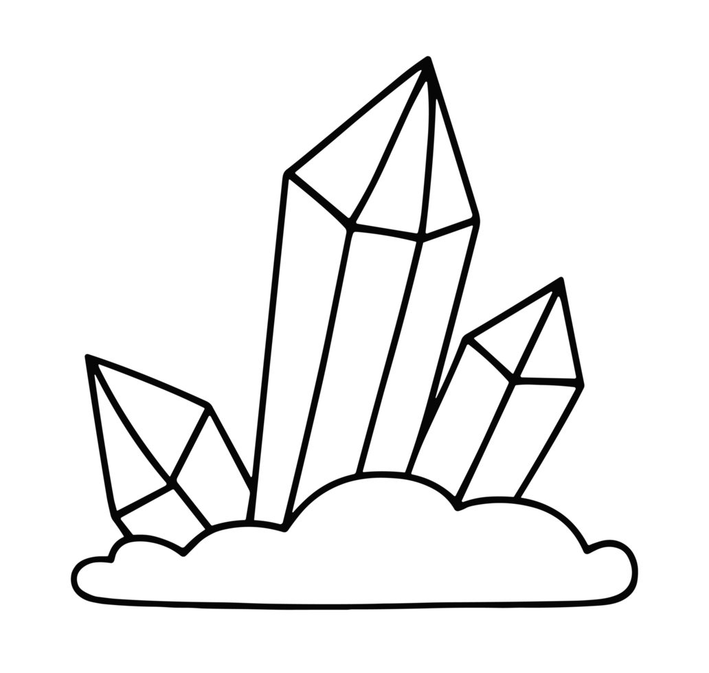 Crystals gemstone and clouds angel core witchy aesthetic spiritual protection quartz amethyst witch symbol minimalist black line drawing doodle illustration transparent background png