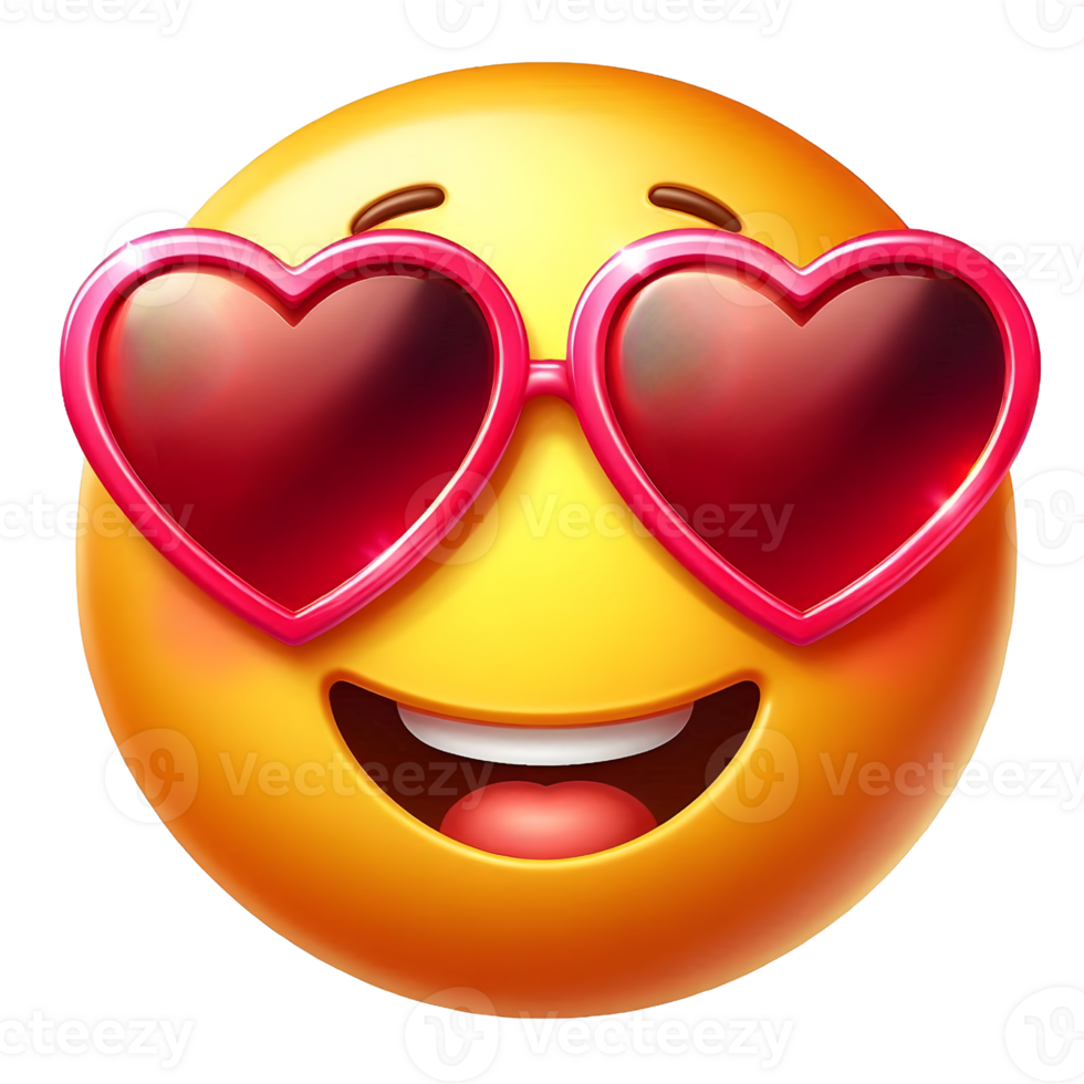 Emoji wearing heart-shaped sunglasses and smiling on transparent background png