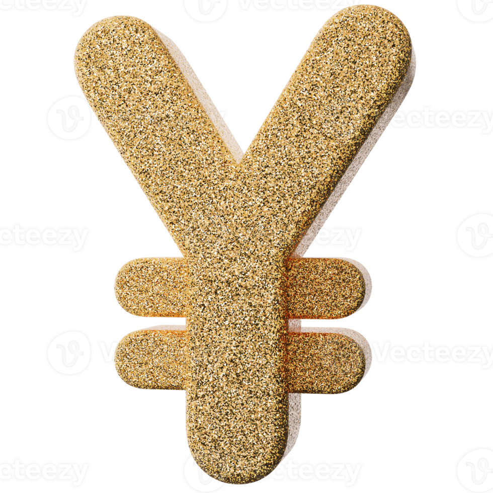 Golden glittered yen currency symbol, on transparent background. Perfect for financial, economic, and Asian-themed projects, symbolizing wealth, prosperity png