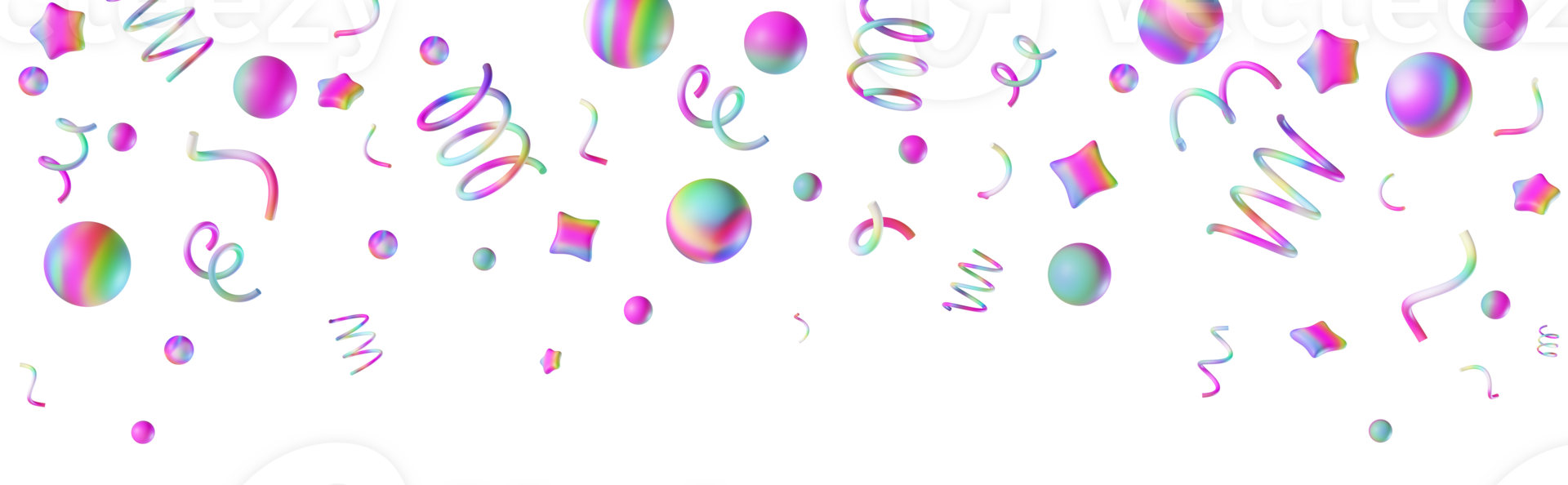 Rainbow confetti falling down, on transparent background. Perfect for party, celebration or festive-themed projects. Vibrant, playful header, panoramic element. Birthday, event for kids. 3D render. png