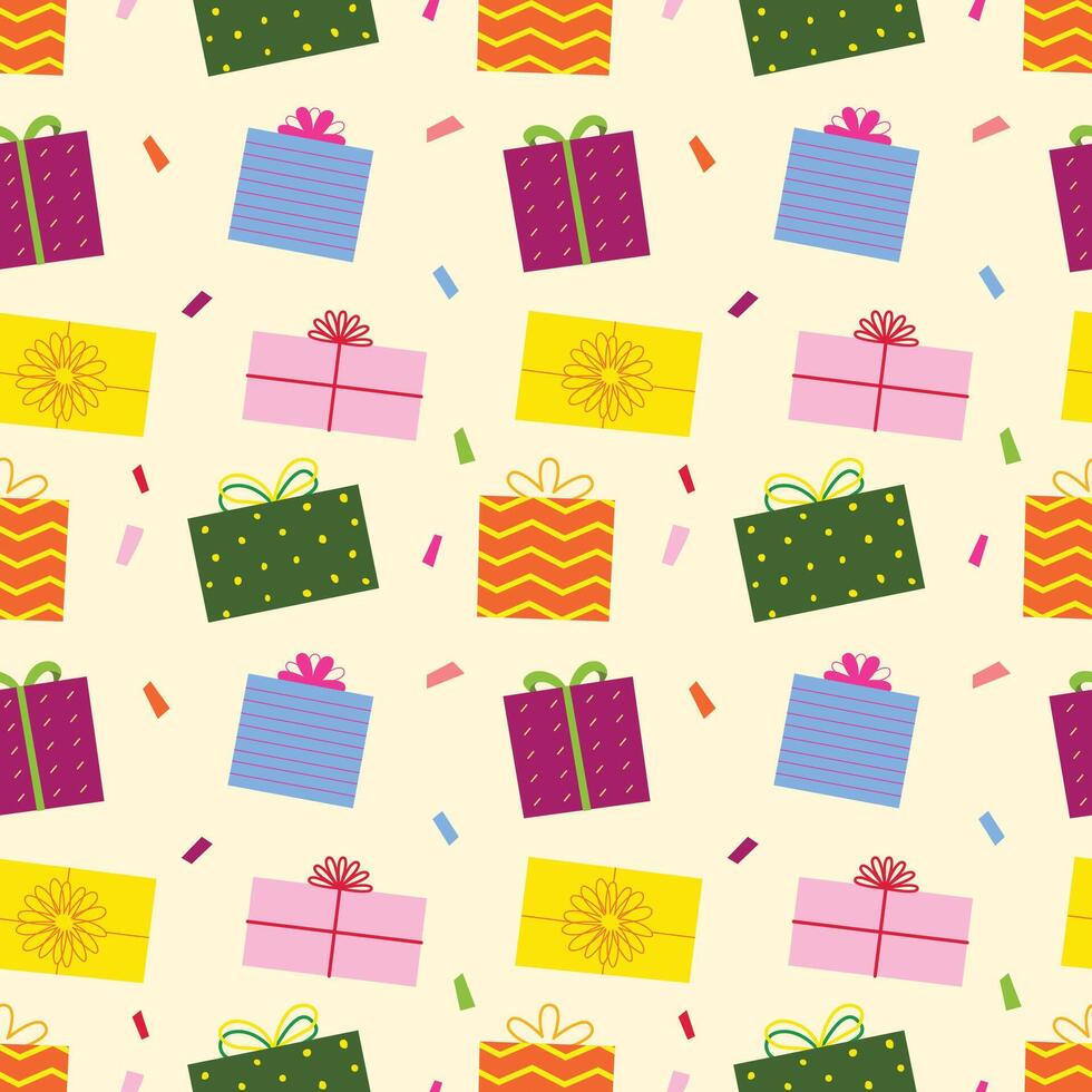 Gift box with ribbon cartoon seamless pattern background for wrapping, illustration, festive, christmas and New Year vector