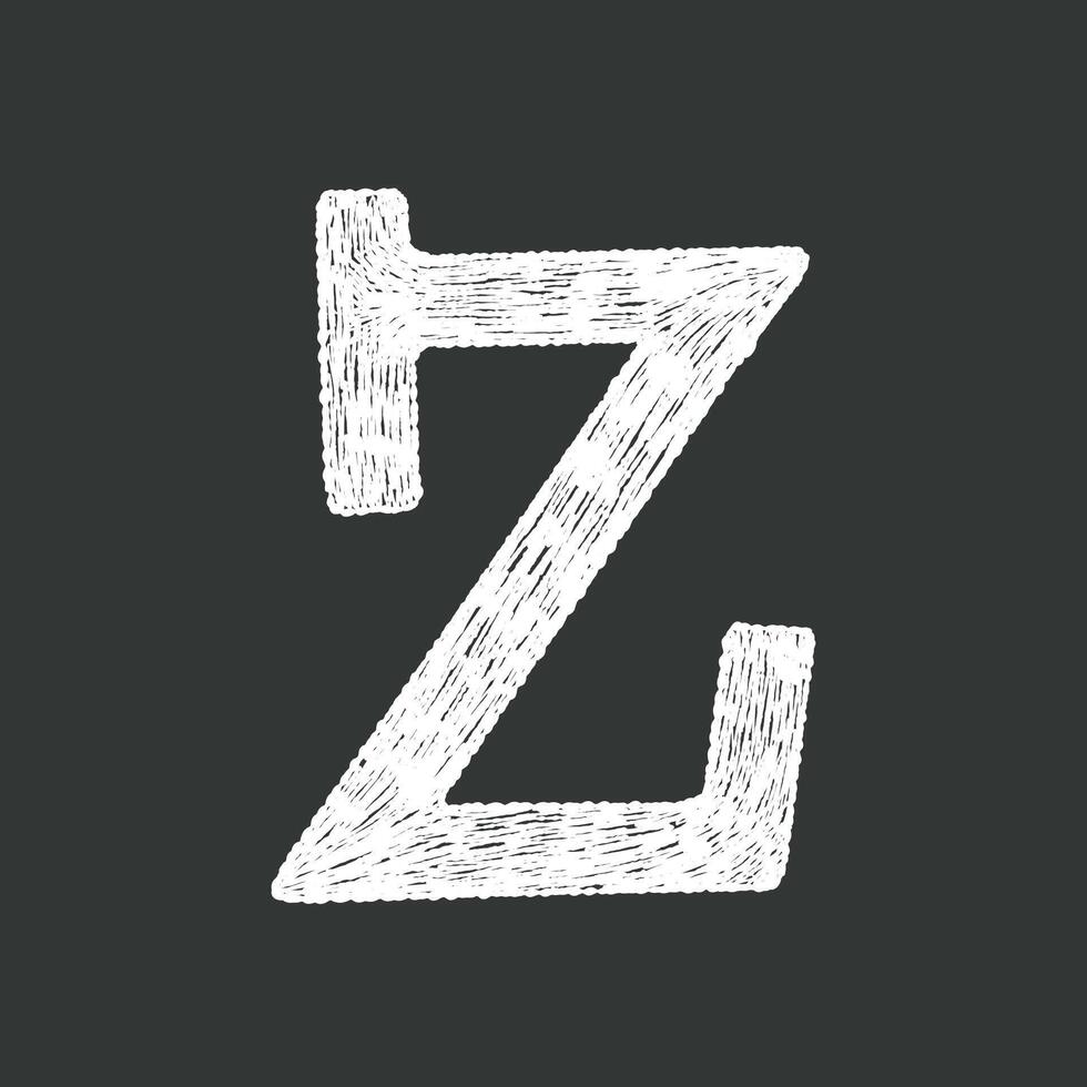 Black and white hand-drawn chalk textured uppercase letter Z ideal for school creative lettering design projects. vector
