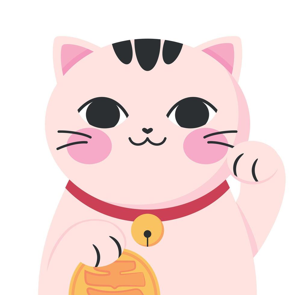 Cute cartoon maneki neko isolated. Japanese lucky cat. Symbol of wealth and luck vector