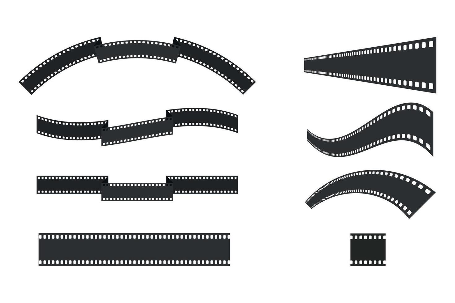 Black film strip of different shapes isolated on white background. Tape of different shapes vector