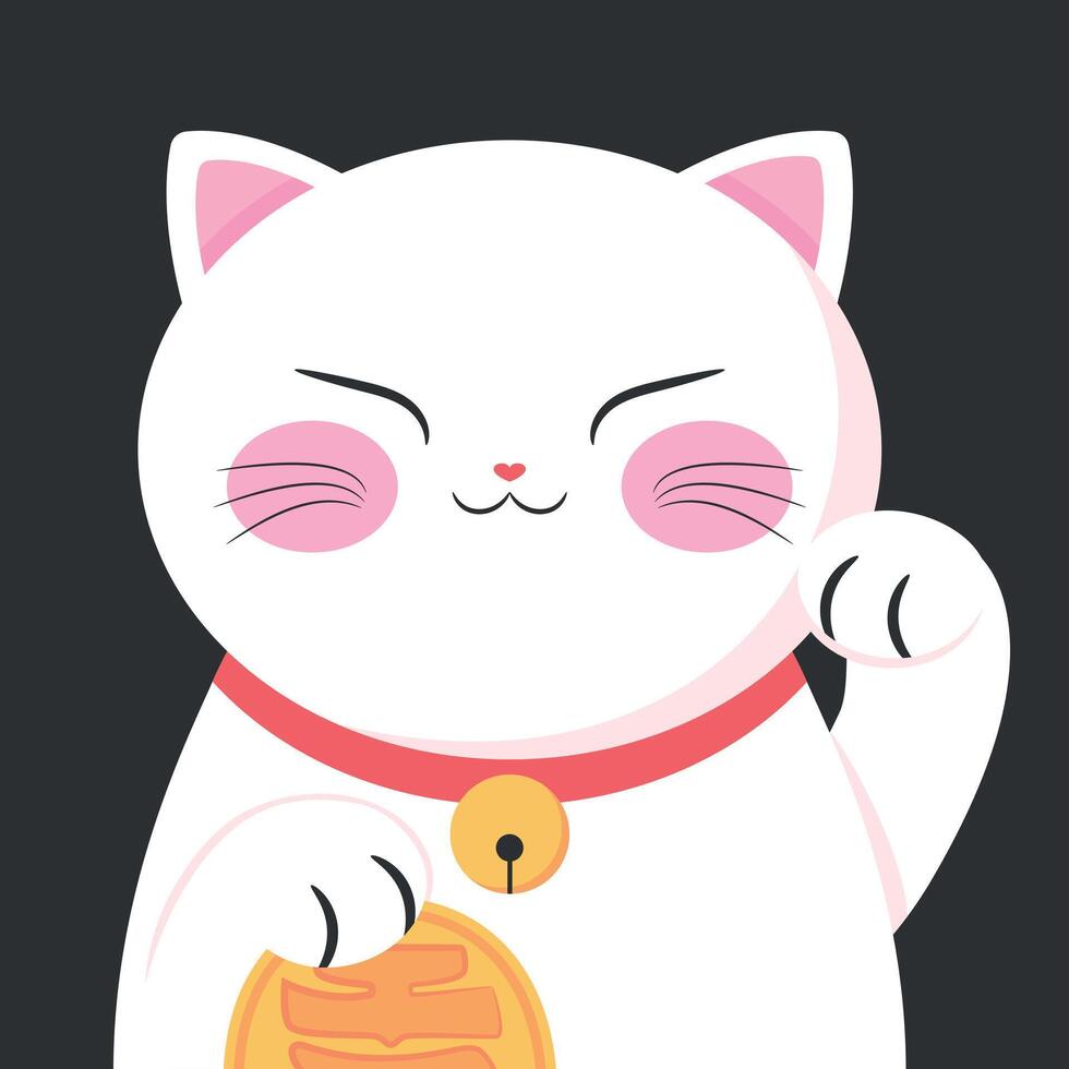 Cute cartoon maneki neko talisman. Japanese lucky cat. Symbol of wealth and luck vector