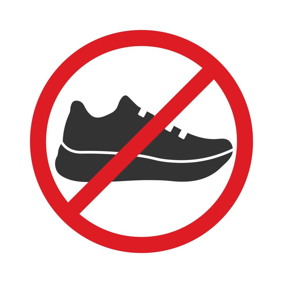 No shoes icon symbol. Shoes not allowed, remove footwear sign logo. Prohibition, prohibited, forbid. no sneakers illustration. Isolated on white background. vector