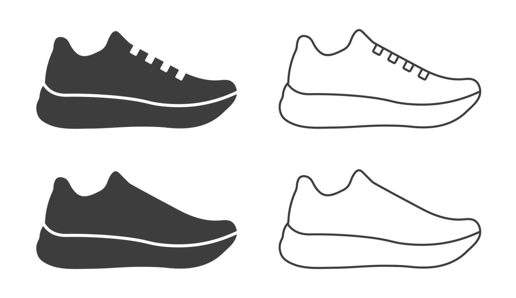 Shoe icon symbol shape. Sneakers logo sign silhouette. Sport running trainer shoes. Run shoe set illustration image. Isolated on white background. vector