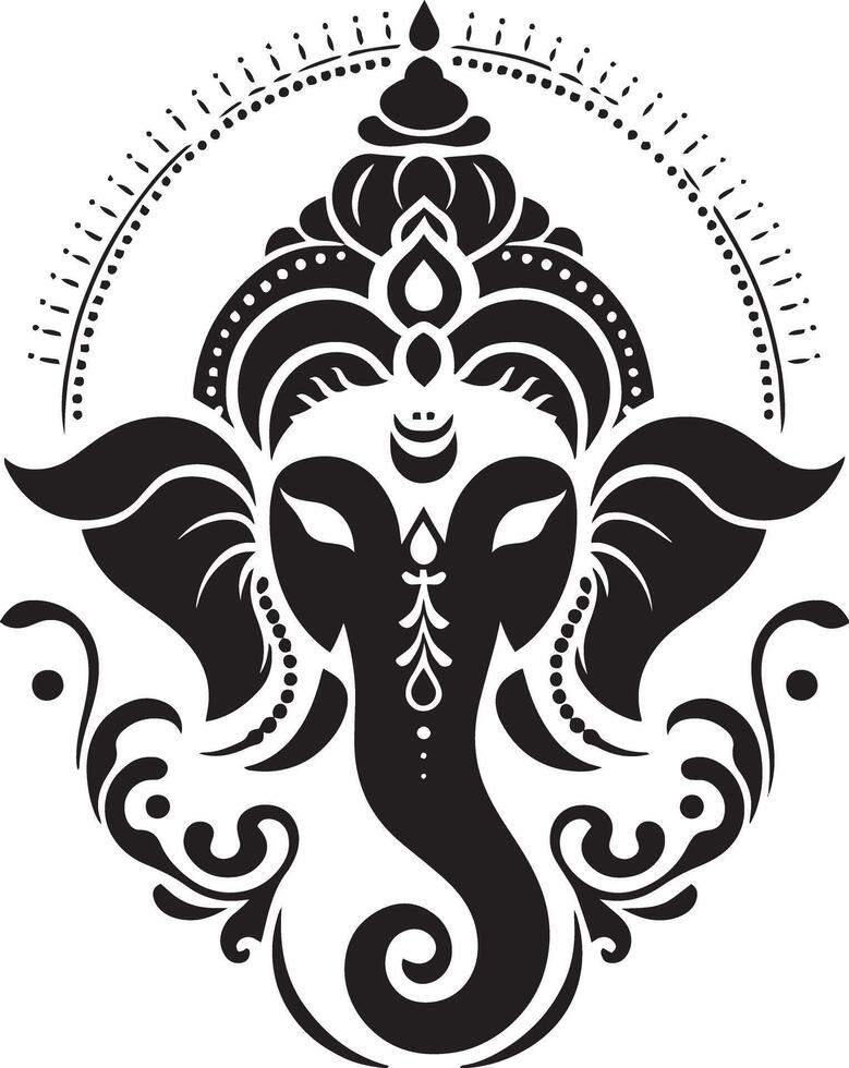 minimalist Black and white illustration of hindu god ganesh vector